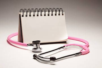 Image showing Blank Spiral Note Pad and Pink Pediatric Stethoscope