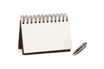 Image showing Blank Spiral Note Pad and Pen on White