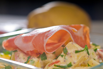 Image showing parma ham and potato salad