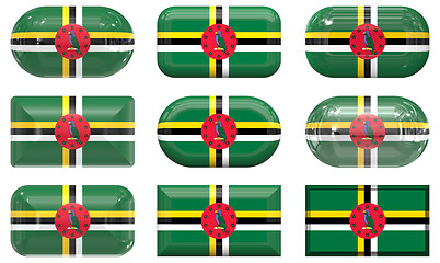 Image showing nine glass buttons of the Flag of Dominica