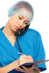 Image showing physician is calling by phone