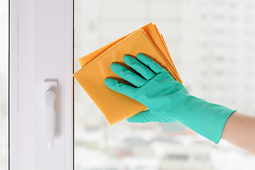 Image showing hand in a green glove