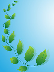 Image showing Blue background with green leaves