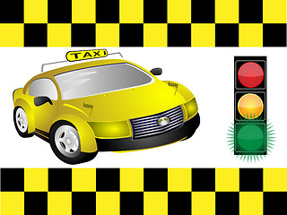 Image showing Taxi and traffic light