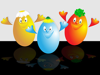 Image showing Three cheerful eggs