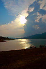 Image showing sunset by the lake