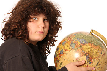 Image showing boy and world globe