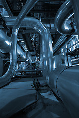 Image showing Pipes, tubes, machinery and steam turbine at a power plant