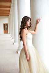 Image showing bride in white-golden gown