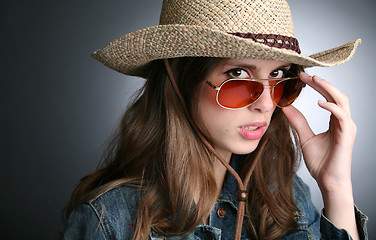 Image showing pretty woman in the cowboy hat