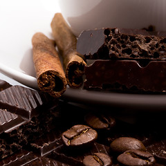 Image showing chocolate, coffee beans, cinnamon stick