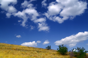 Image showing Hillside and sky with clouds