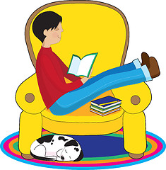 Image showing Boy and Dog Reading