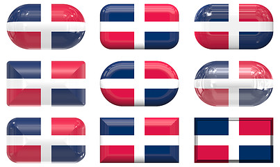 Image showing nine glass buttons of the Flag of dominican republic