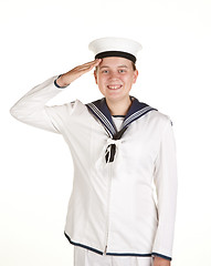 Image showing young sailor saluting isolated white background