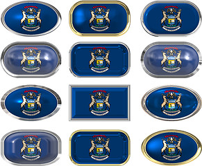 Image showing 12 buttons of the Flag of Michigan