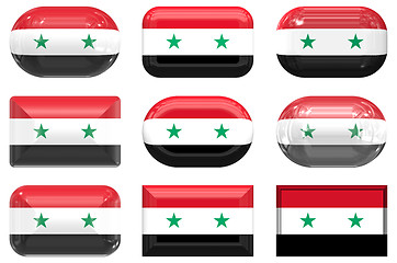 Image showing nine glass buttons of the Flag of Syria