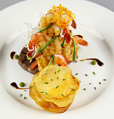 Image showing Steak Prawns And Chips