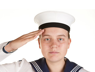 Image showing young sailor saluting isolated white background