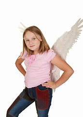 Image showing young angel girl with hands hips