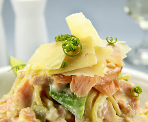 Image showing Parmesan Cheese On Salmon Pasta