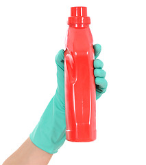 Image showing red bottle in hand