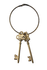 Image showing Golden keychain isolated with path