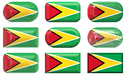Image showing nine glass buttons of the Flag of Guyana