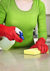 Image showing Girl cleaning kitchen