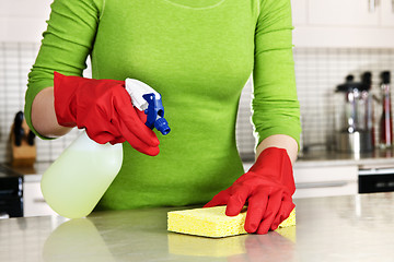 Image showing Girl cleaning kitchen