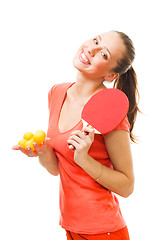 Image showing Happy woman - ping pong player