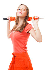 Image showing Beautiful woman with orange umbrella