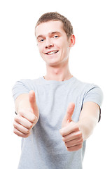 Image showing Young man show thumb up gesture