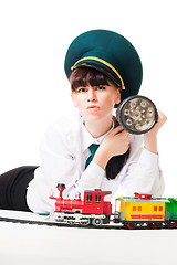 Image showing Angry railroad worker look at you