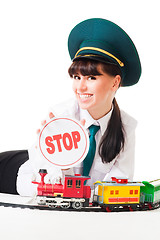 Image showing Positive railroad dispatcher say stop