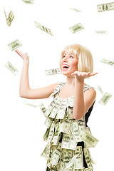 Image showing Rain of dollars - woman won a million