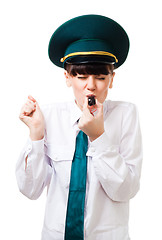 Image showing Customs control woman blow whistle