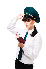 Image showing Confused customs worker woman