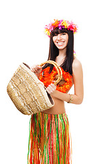 Image showing Woman in carnival costume with basket