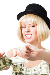 Image showing Angry woman tear dollar apart