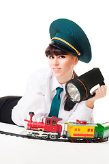 Image showing Positive railroad worker woman