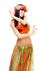 Image showing Girl in bikini dance wearing flowers crown
