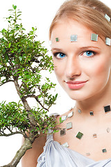 Image showing Beautiful futuristic look woman with tree