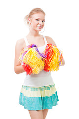 Image showing Woman cheer leader with pompoms