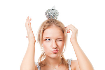 Image showing woman with apple on her head