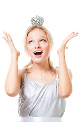 Image showing Positive surprised woman with apple