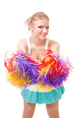 Image showing woman cheer leader shaking pompoms