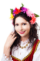 Image showing Happy woman wear wreath of flowers