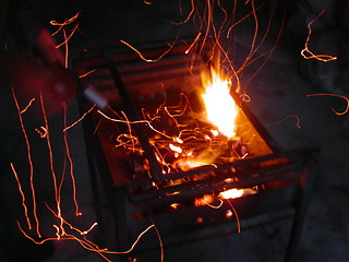 Image showing Blowing Sparks On The BBQ