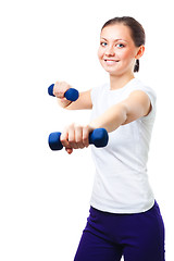Image showing woman exercises with dumbbells